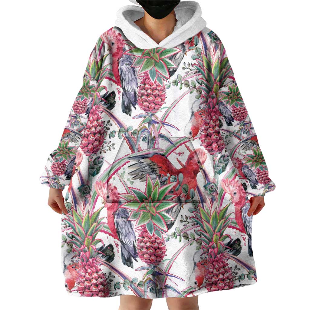 Australia Pink Galah Wearable Blanket Hoodie Rose-breasted Cockatoo Pineapple Seamless Vibes - Aussie Hoodie