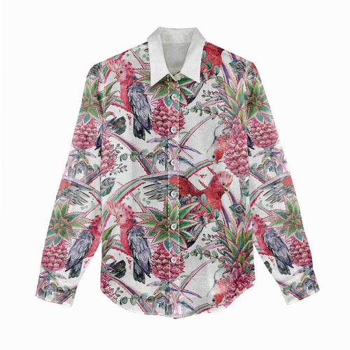 Australia Pink Galah Women Casual Shirt Rose-breasted Cockatoo Pineapple Seamless Vibes - Aussie Hoodie