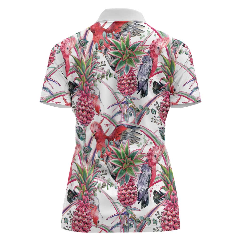 Australia Pink Galah Women Polo Shirt Rose-breasted Cockatoo Pineapple Seamless Vibes - Aussie Hoodie