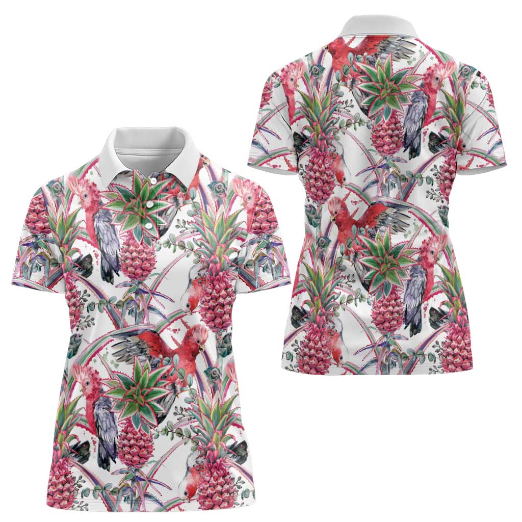 Australia Pink Galah Women Polo Shirt Rose-breasted Cockatoo Pineapple Seamless Vibes - Aussie Hoodie