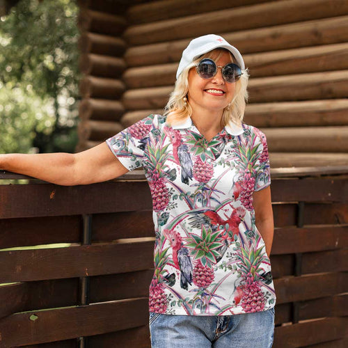 Australia Pink Galah Women Polo Shirt Rose-breasted Cockatoo Pineapple Seamless Vibes - Aussie Hoodie