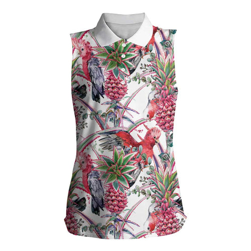 Australia Pink Galah Women Sleeveless Polo Shirt Rose-breasted Cockatoo Pineapple Seamless Vibes - Aussie Hoodie