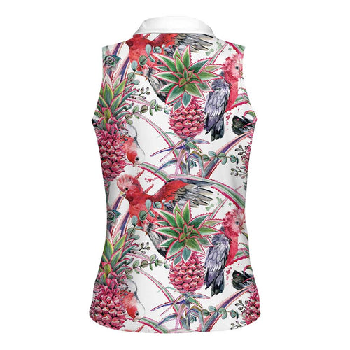 Australia Pink Galah Women Sleeveless Polo Shirt Rose-breasted Cockatoo Pineapple Seamless Vibes - Aussie Hoodie