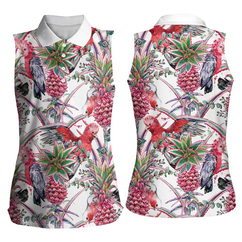 Australia Pink Galah Women Sleeveless Polo Shirt Rose-breasted Cockatoo Pineapple Seamless Vibes - Aussie Hoodie