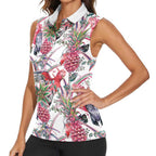 Australia Pink Galah Women Sleeveless Polo Shirt Rose-breasted Cockatoo Pineapple Seamless Vibes - Aussie Hoodie