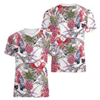 Australia Pink Galah Women V-Neck T-Shirt Rose-breasted Cockatoo Pineapple Seamless Vibes - Aussie Hoodie