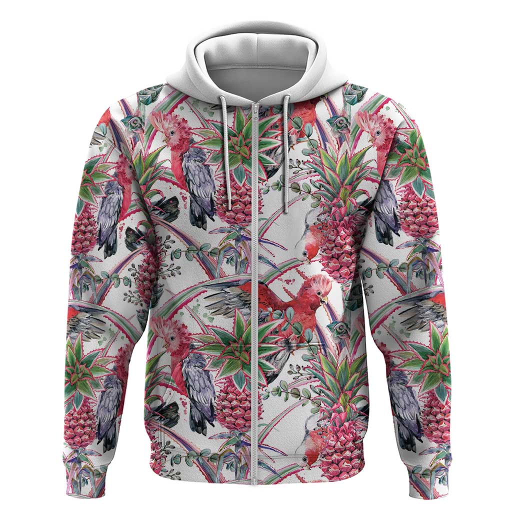 Australia Pink Galah Zip Hoodie Rose-breasted Cockatoo Pineapple Seamless Vibes - Aussie Hoodie