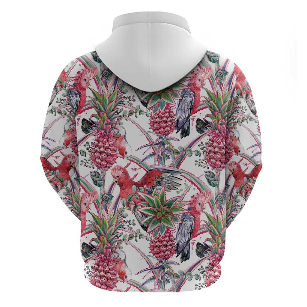 Australia Pink Galah Zip Hoodie Rose-breasted Cockatoo Pineapple Seamless Vibes - Aussie Hoodie