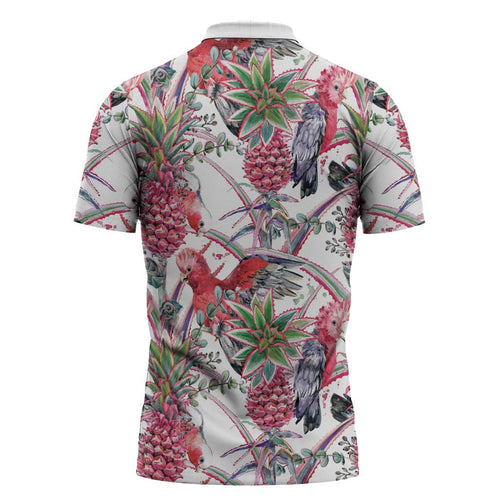 Australia Pink Galah Zipper Polo Shirt Rose-breasted Cockatoo Pineapple Seamless Vibes - Aussie Hoodie