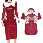 Custom England Rugby 2025 Couples Matching Long Sleeve Bodycon Dress and Hawaiian Shirt Go Champions Red Rose