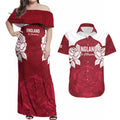Custom England Rugby 2025 Couples Matching Off Shoulder Maxi Dress and Hawaiian Shirt Go Champions Red Rose