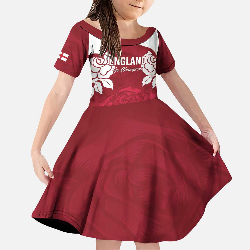 Custom England Rugby 2025 Kid Short Sleeve Dress Go Champions Red Rose