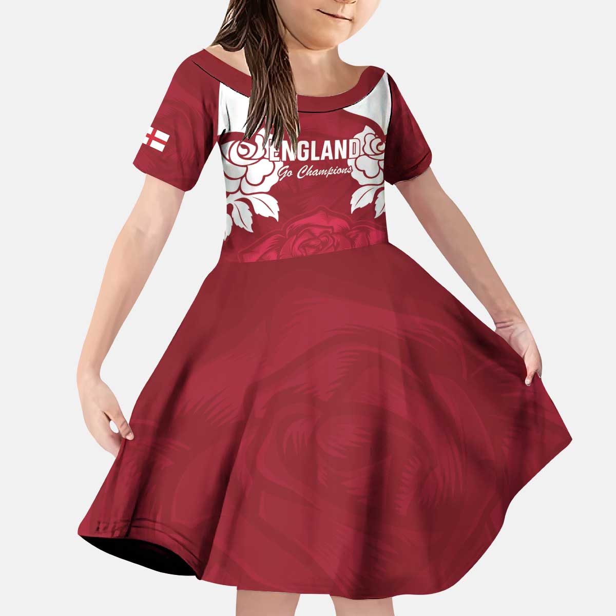 Custom England Rugby 2025 Kid Short Sleeve Dress Go Champions Red Rose
