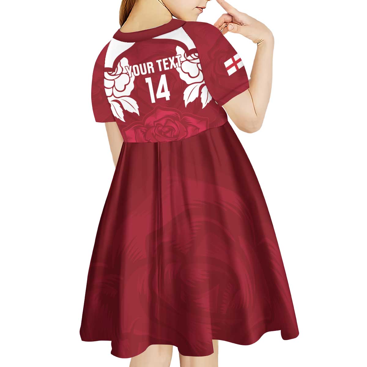 Custom England Rugby 2025 Kid Short Sleeve Dress Go Champions Red Rose
