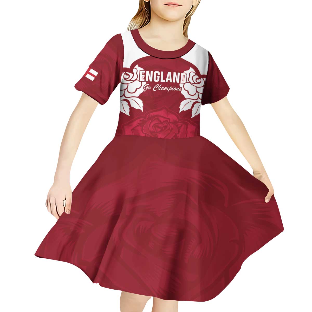 Custom England Rugby 2025 Kid Short Sleeve Dress Go Champions Red Rose