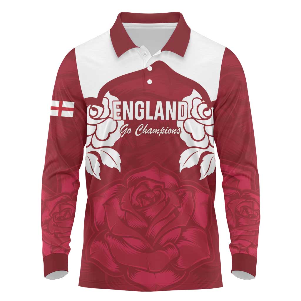 Custom England Rugby 2025 Long Sleeve Polo Shirt Go Champions Red Rose