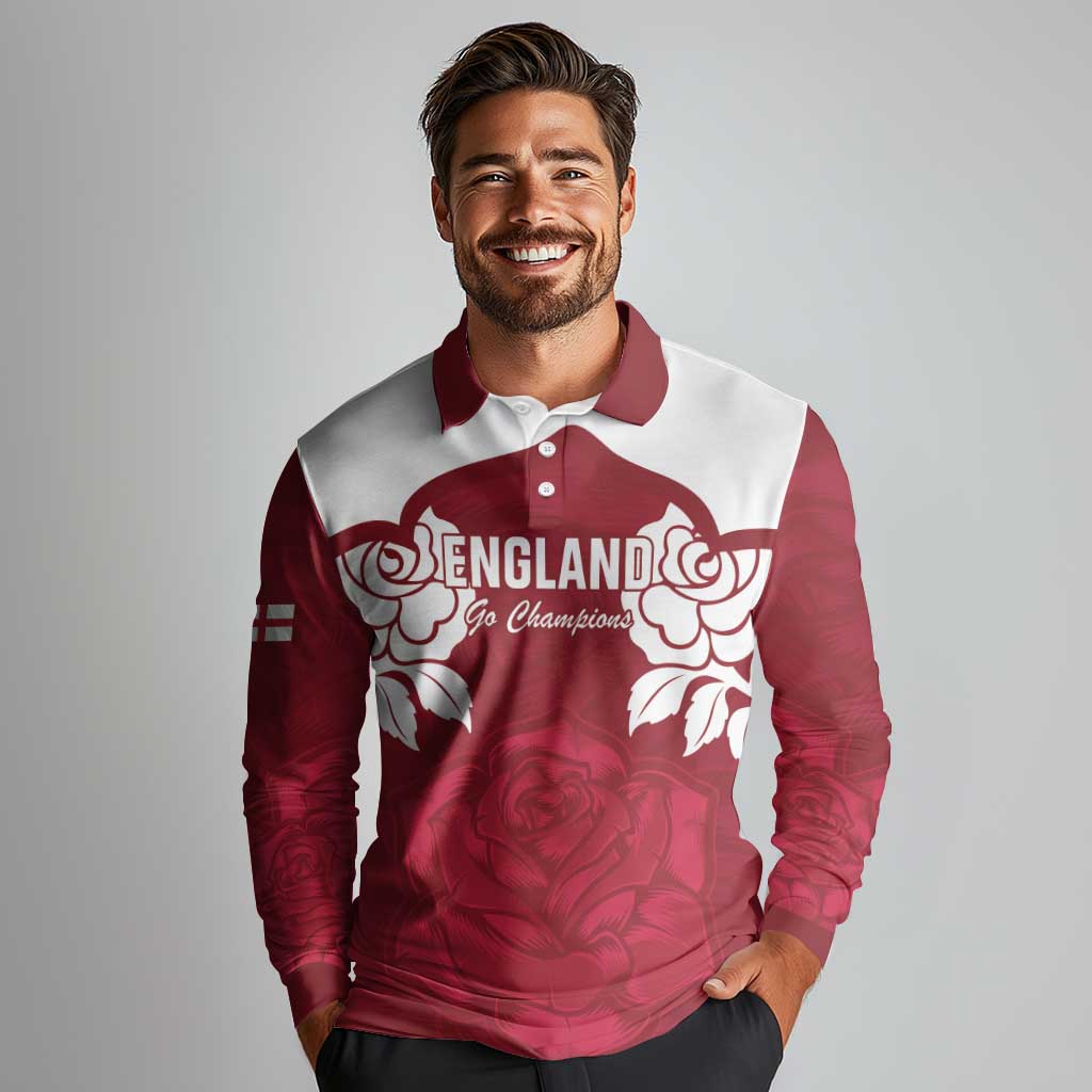 Custom England Rugby 2025 Long Sleeve Polo Shirt Go Champions Red Rose