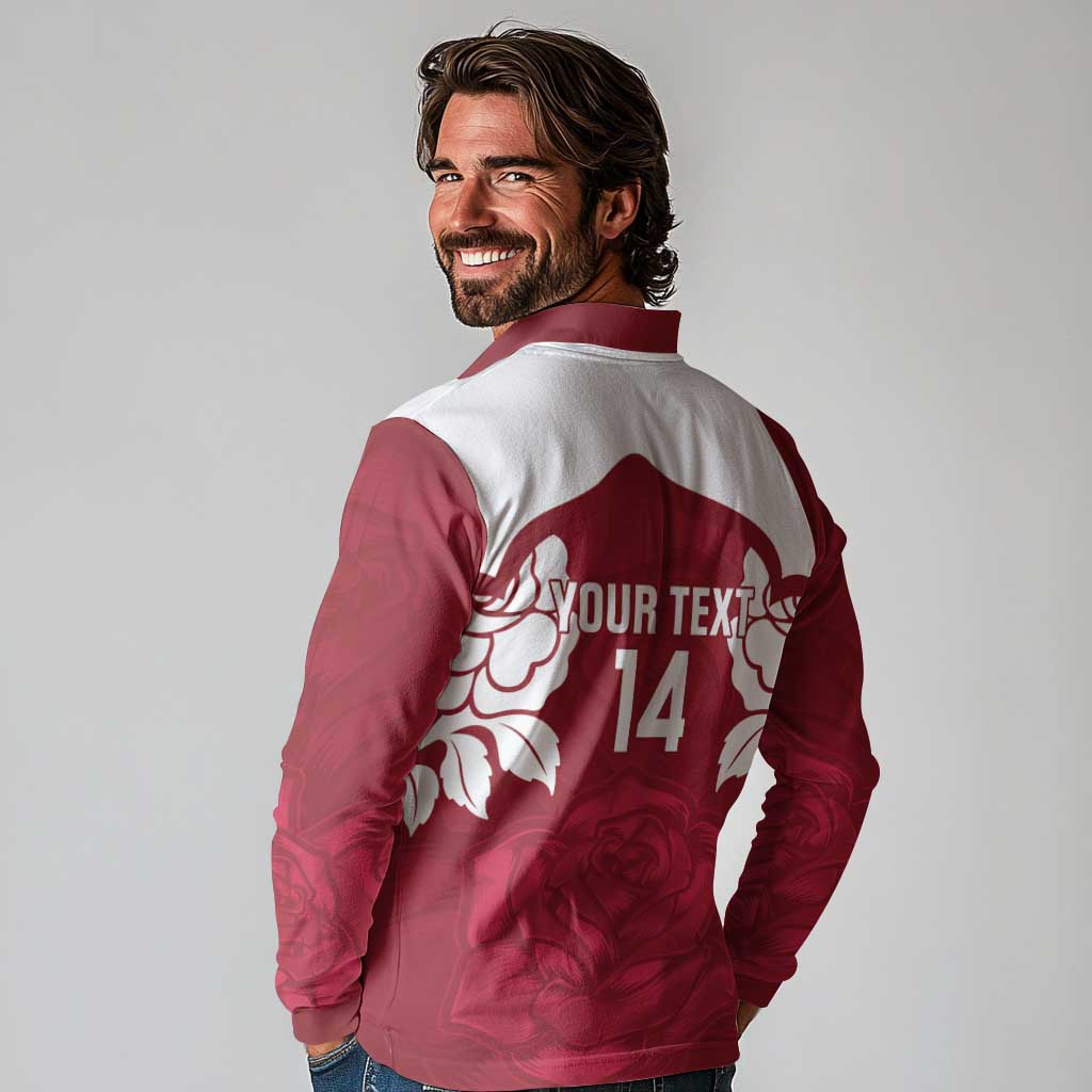 Custom England Rugby 2025 Long Sleeve Polo Shirt Go Champions Red Rose