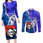 Custom Bulldogs And Knights Rugby 2025 Couples Matching Long Sleeve Bodycon Dress and Long Sleeve Button Shirt Dynamic Style