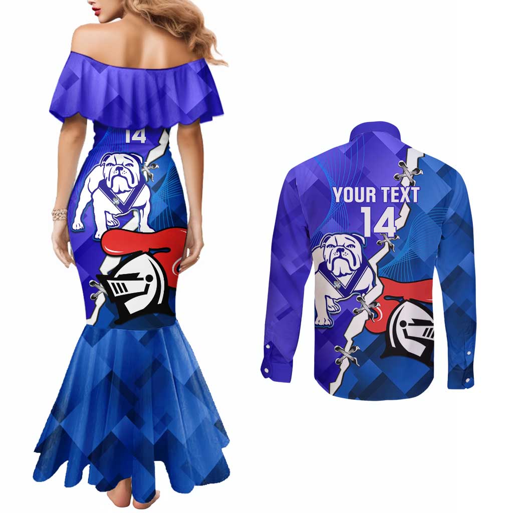 Custom Bulldogs And Knights Rugby 2025 Couples Matching Mermaid Dress and Long Sleeve Button Shirt Dynamic Style