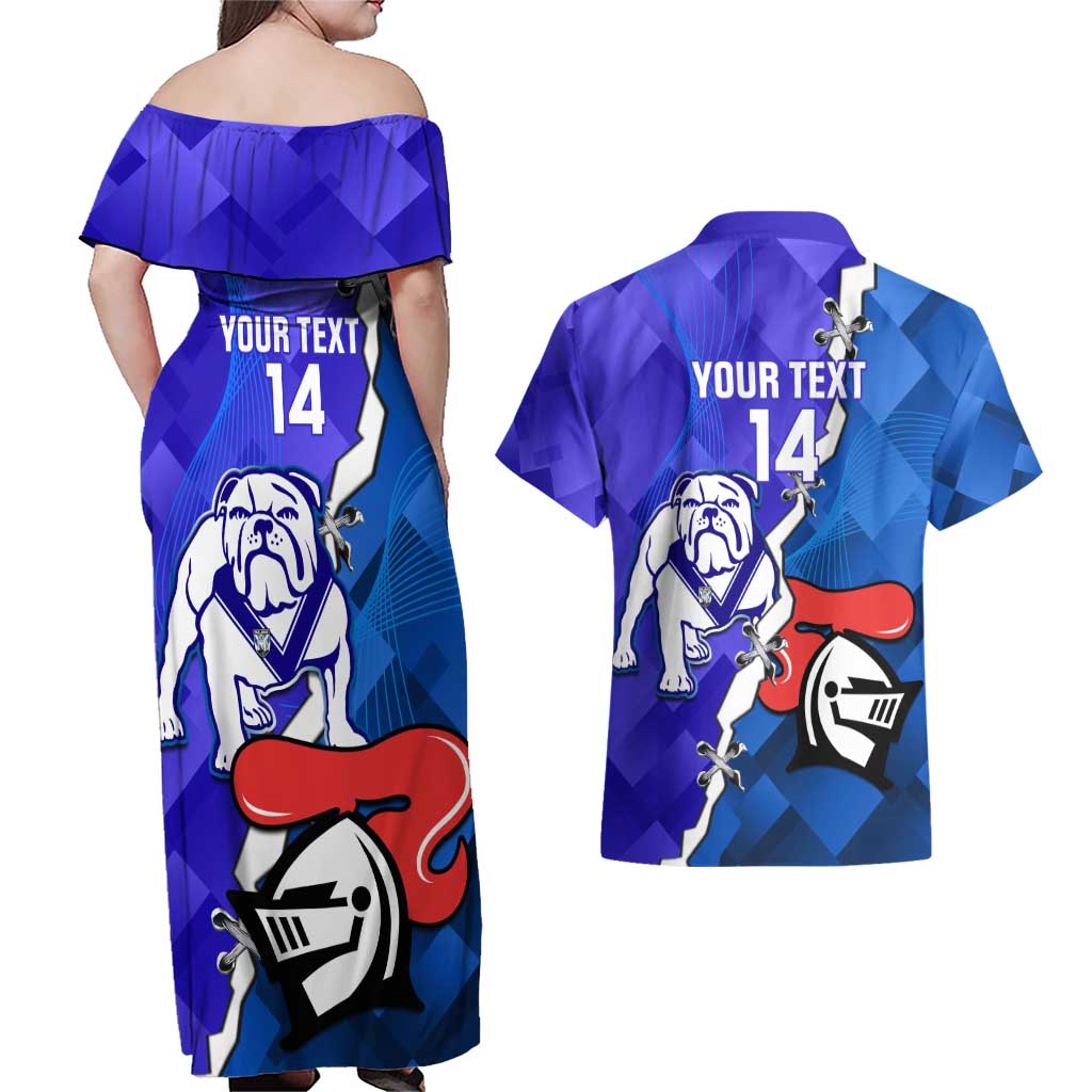 Custom Bulldogs And Knights Rugby 2025 Couples Matching Off Shoulder Maxi Dress and Hawaiian Shirt Dynamic Style
