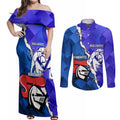 Custom Bulldogs And Knights Rugby 2025 Couples Matching Off Shoulder Maxi Dress and Long Sleeve Button Shirt Dynamic Style