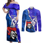 Custom Bulldogs And Knights Rugby 2025 Couples Matching Off Shoulder Maxi Dress and Long Sleeve Button Shirt Dynamic Style