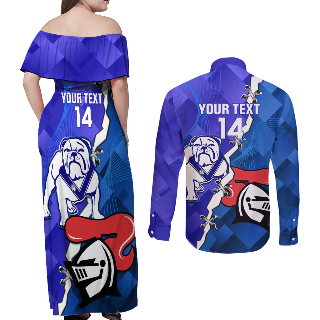 Custom Bulldogs And Knights Rugby 2025 Couples Matching Off Shoulder Maxi Dress and Long Sleeve Button Shirt Dynamic Style