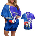 Custom Bulldogs And Knights Rugby 2025 Couples Matching Off Shoulder Short Dress and Hawaiian Shirt Dynamic Style