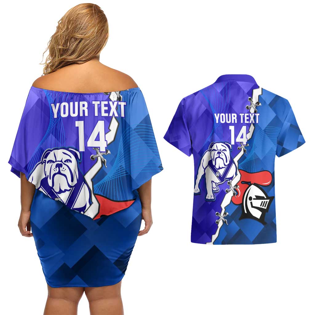 Custom Bulldogs And Knights Rugby 2025 Couples Matching Off Shoulder Short Dress and Hawaiian Shirt Dynamic Style