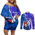 Custom Bulldogs And Knights Rugby 2025 Couples Matching Off Shoulder Short Dress and Long Sleeve Button Shirt Dynamic Style