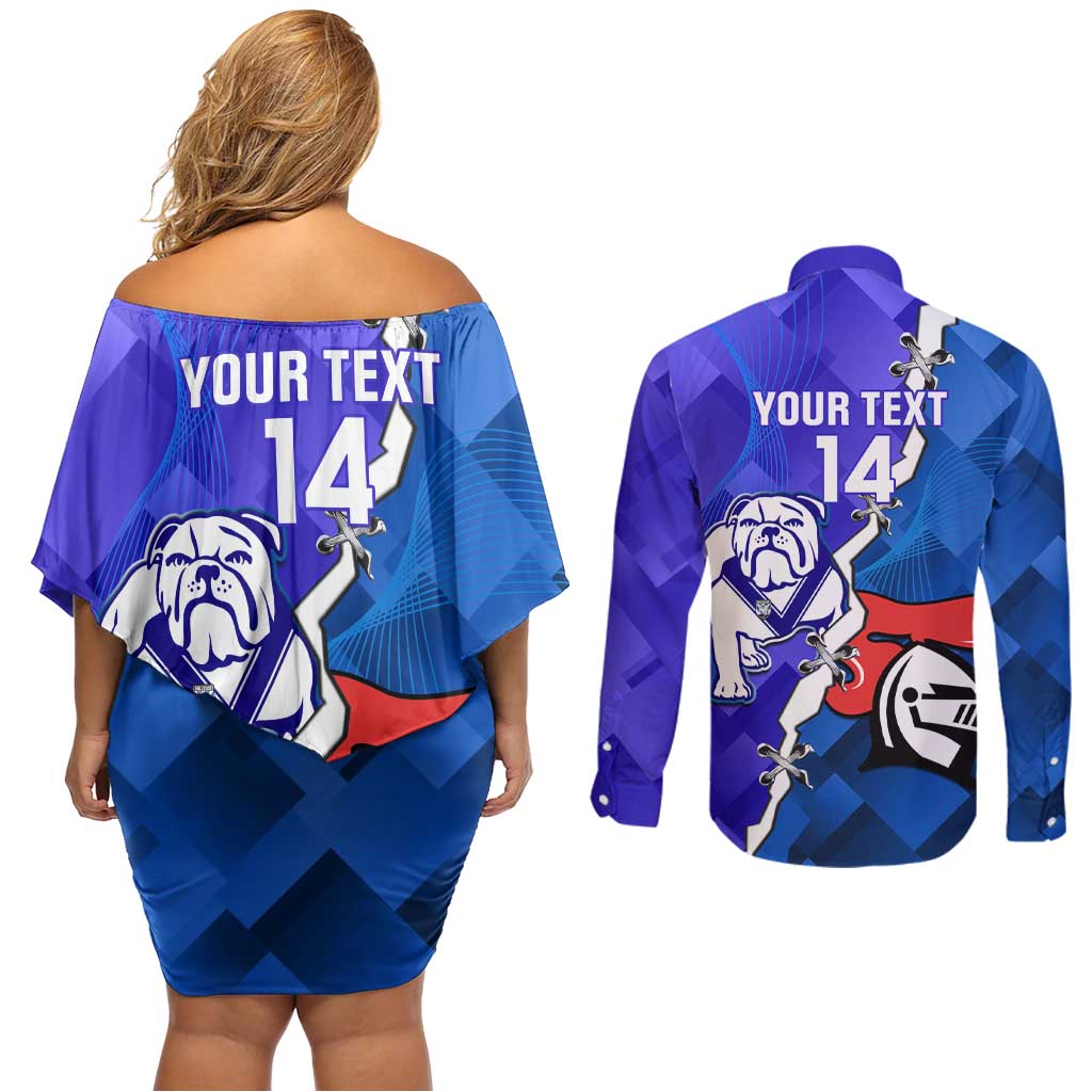 Custom Bulldogs And Knights Rugby 2025 Couples Matching Off Shoulder Short Dress and Long Sleeve Button Shirt Dynamic Style