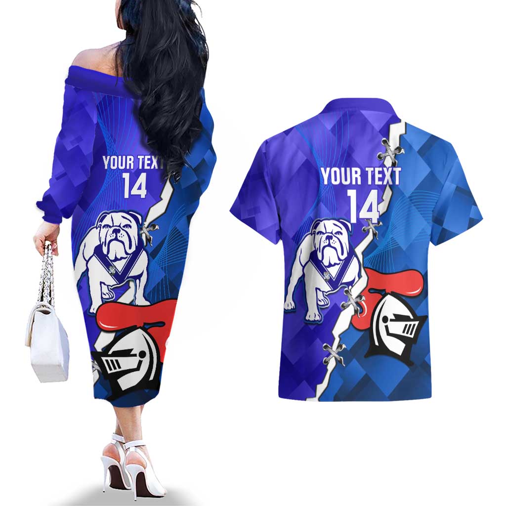 Custom Bulldogs And Knights Rugby 2025 Couples Matching Off The Shoulder Long Sleeve Dress and Hawaiian Shirt Dynamic Style