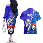 Custom Bulldogs And Knights Rugby 2025 Couples Matching Off The Shoulder Long Sleeve Dress and Hawaiian Shirt Dynamic Style