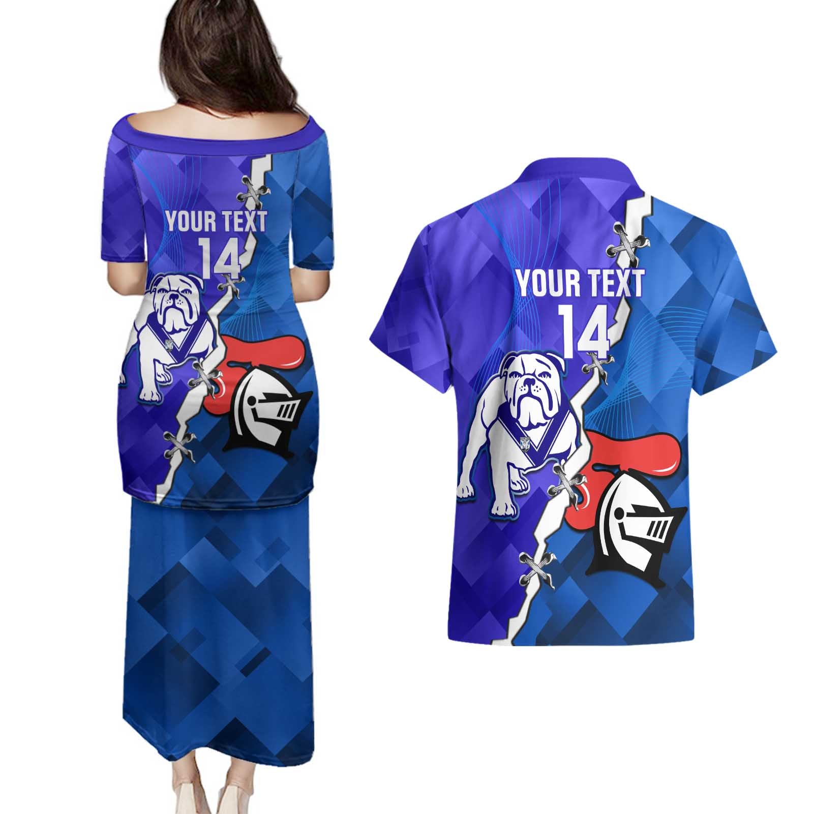Custom Bulldogs And Knights Rugby 2025 Couples Matching Puletasi and Hawaiian Shirt Dynamic Style