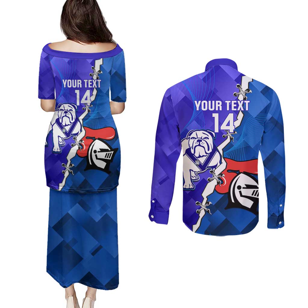 Custom Bulldogs And Knights Rugby 2025 Couples Matching Puletasi and Long Sleeve Button Shirt Dynamic Style