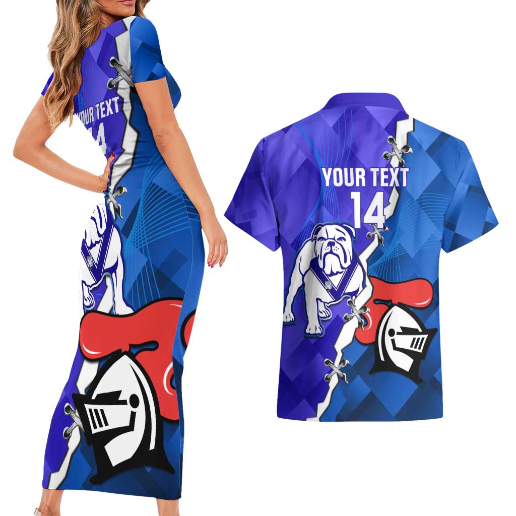 Custom Bulldogs And Knights Rugby 2025 Couples Matching Short Sleeve Bodycon Dress and Hawaiian Shirt Dynamic Style