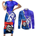 Custom Bulldogs And Knights Rugby 2025 Couples Matching Short Sleeve Bodycon Dress and Long Sleeve Button Shirt Dynamic Style