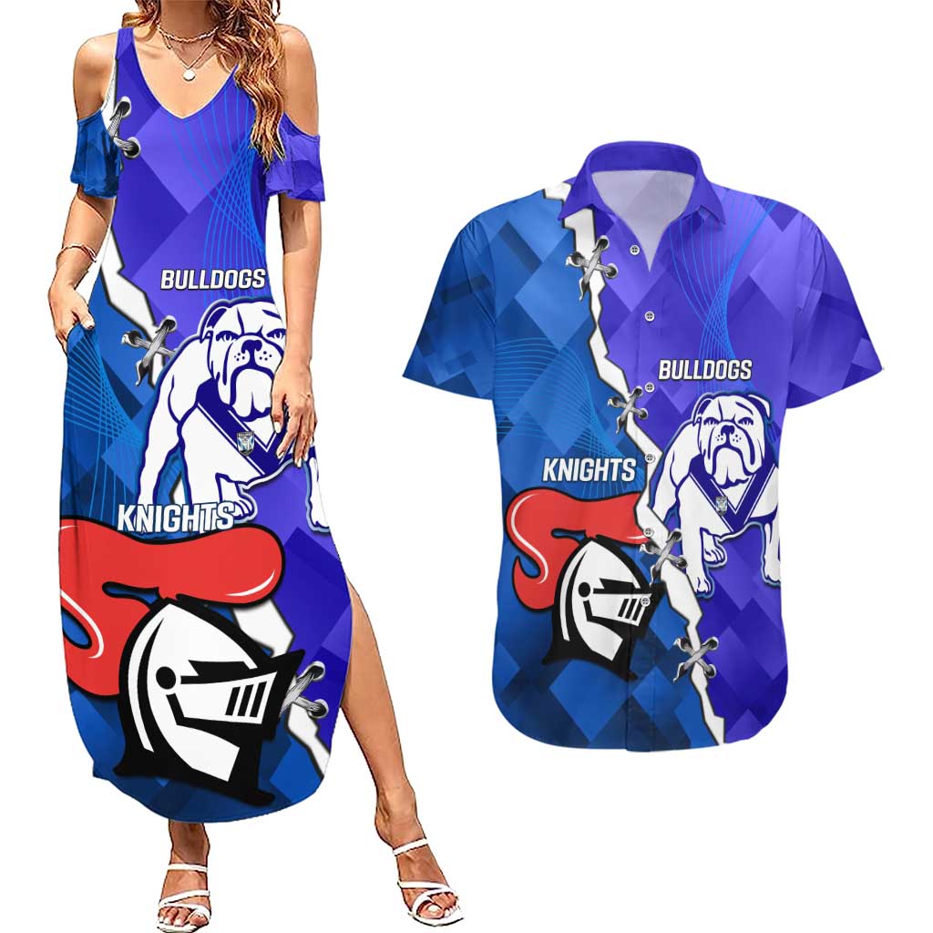 Custom Bulldogs And Knights Rugby 2025 Couples Matching Summer Maxi Dress and Hawaiian Shirt Dynamic Style