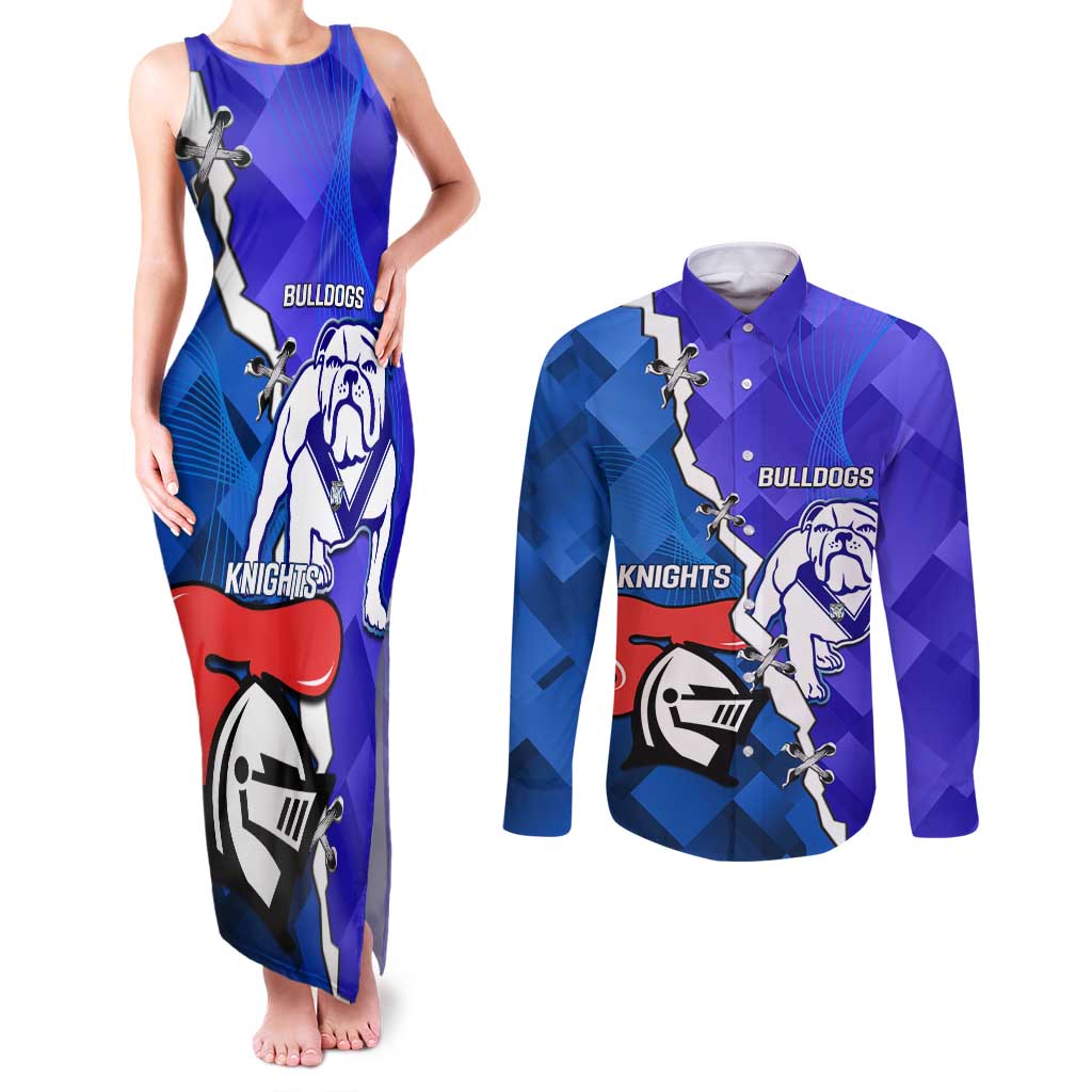 Custom Bulldogs And Knights Rugby 2025 Couples Matching Tank Maxi Dress and Long Sleeve Button Shirt Dynamic Style