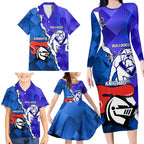 Custom Bulldogs And Knights Rugby 2025 Family Matching Long Sleeve Bodycon Dress and Hawaiian Shirt Dynamic Style
