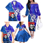 Custom Bulldogs And Knights Rugby 2025 Family Matching Off The Shoulder Long Sleeve Dress and Hawaiian Shirt Dynamic Style