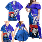 Custom Bulldogs And Knights Rugby 2025 Family Matching Off Shoulder Maxi Dress and Hawaiian Shirt Dynamic Style