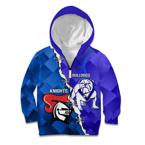Custom Bulldogs And Knights Rugby 2025 Kid Hoodie Dynamic Style