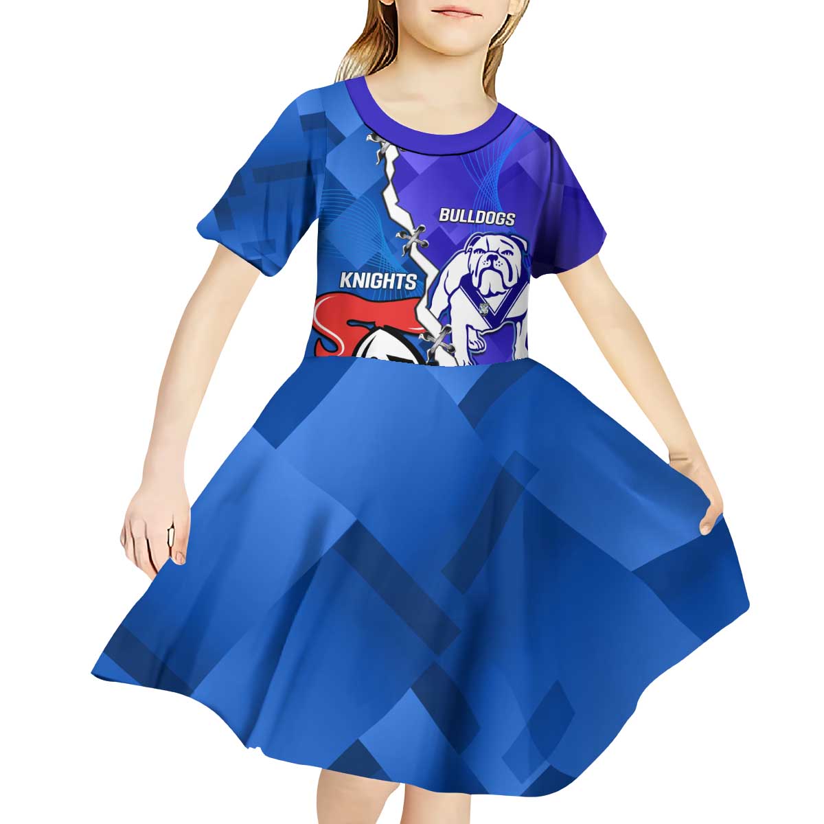 Custom Bulldogs And Knights Rugby 2025 Kid Short Sleeve Dress Dynamic Style