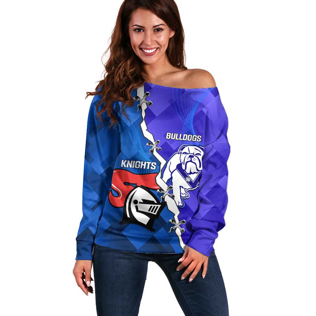 Custom Bulldogs And Knights Rugby 2025 Off Shoulder Sweater Dynamic Style