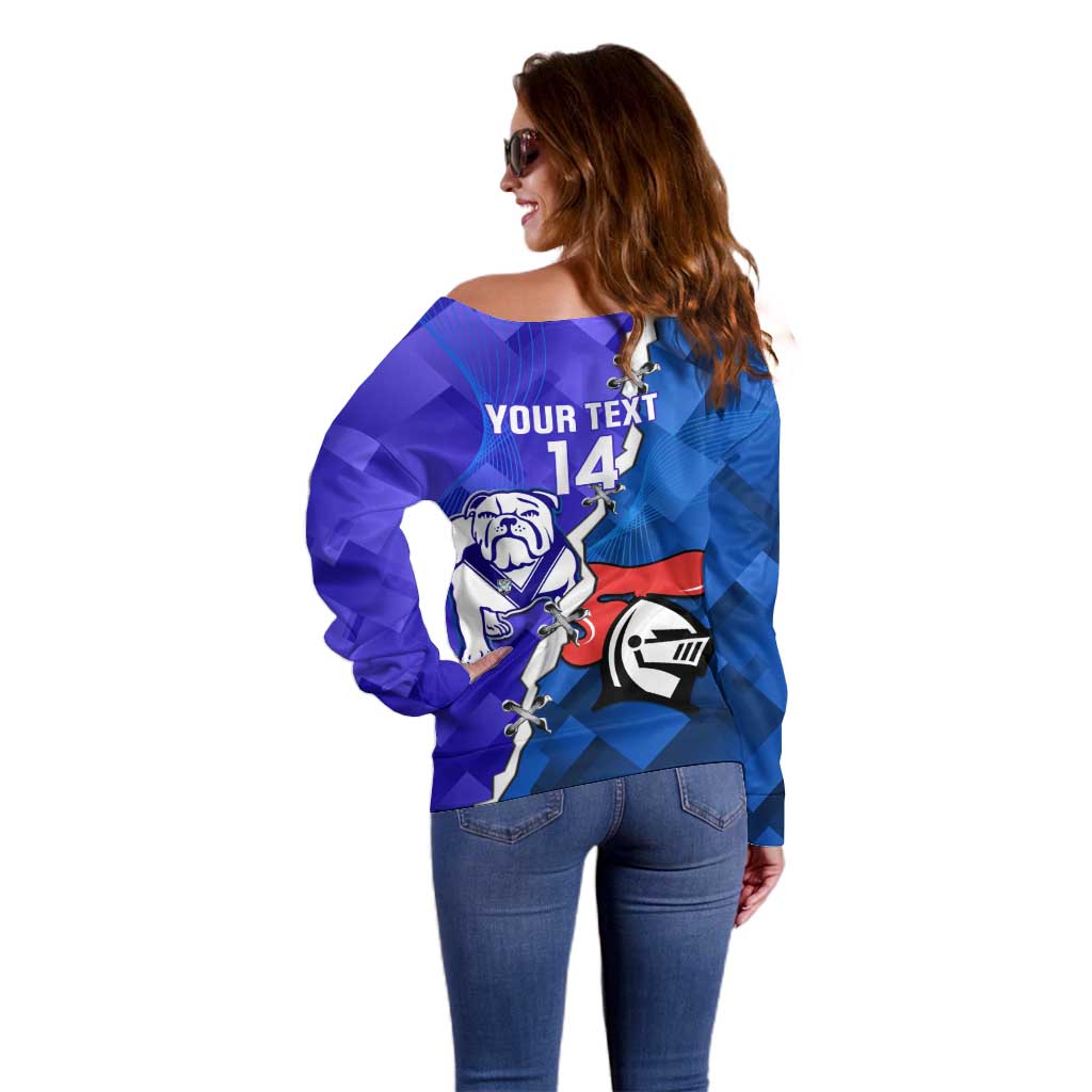 Custom Bulldogs And Knights Rugby 2025 Off Shoulder Sweater Dynamic Style