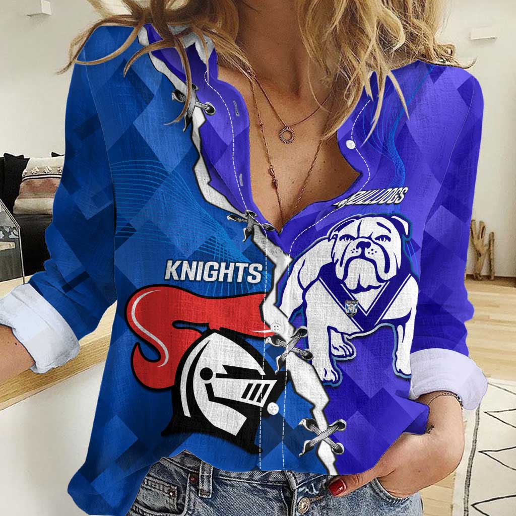 Custom Bulldogs And Knights Rugby 2025 Women Casual Shirt Dynamic Style
