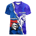 Custom Bulldogs And Knights Rugby 2025 Women V-Neck T-Shirt Dynamic Style