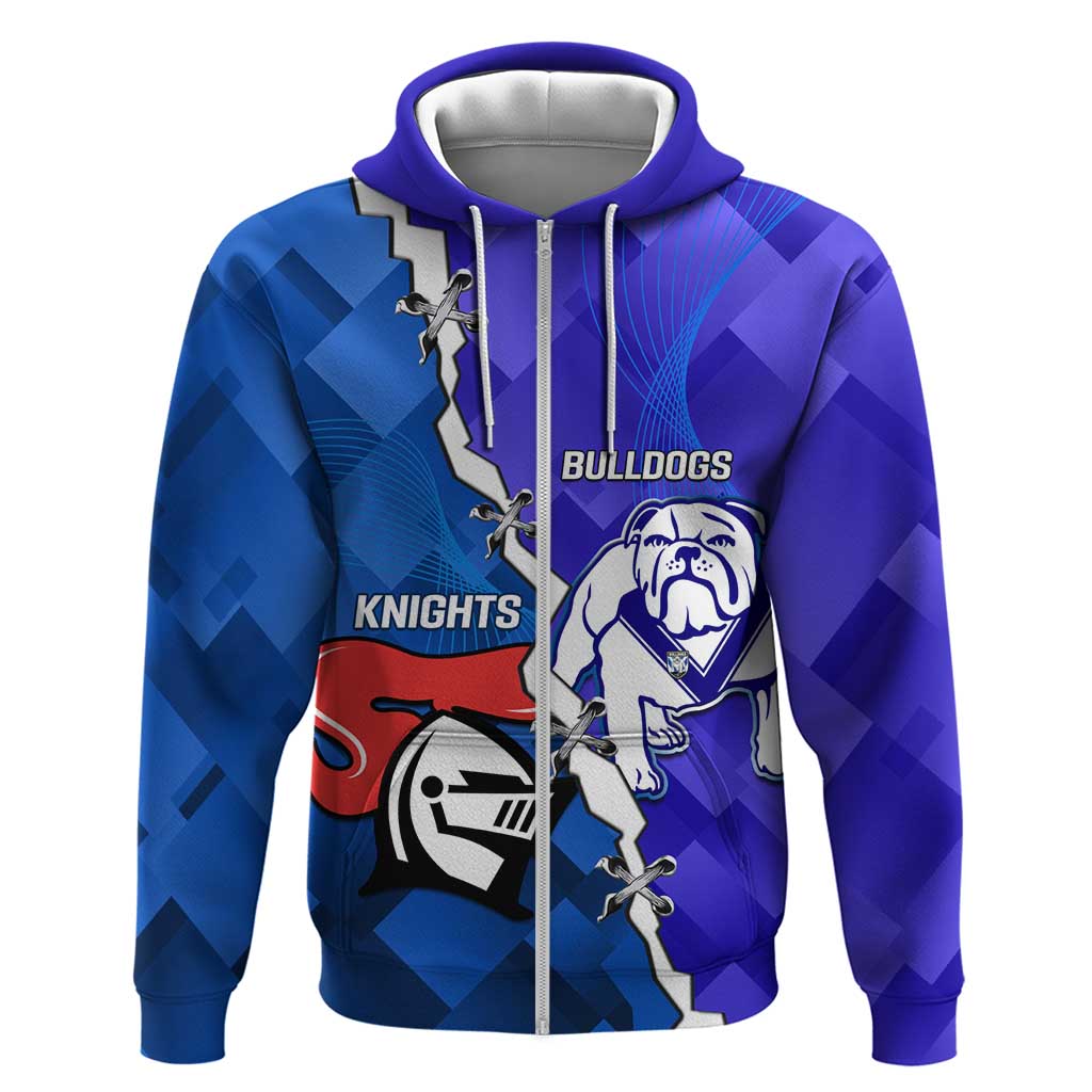 Custom Bulldogs And Knights Rugby 2025 Zip Hoodie Dynamic Style